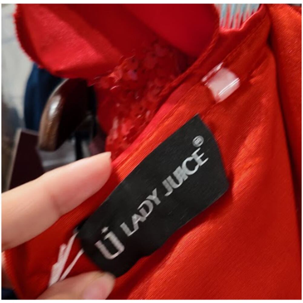 U Lady Juice Evening Jumpsuit Womens Medium Red Sequins Peplum Ruffle Glam Gala - Picture 6 of 6